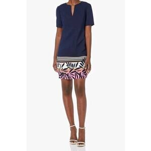 Trina Turk Women's Claressa Dress Sz 6 New Blue Stripe Short Sleeve V-neck $368